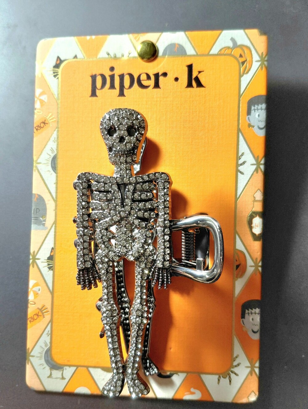 Hair Clip Piper-K Hair Clip Skeleton Bling New on Card 4" Halloween